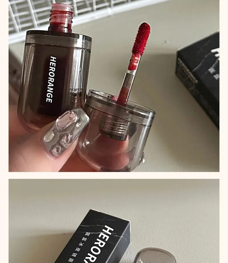 HERORANGEHR564-Enveloping Ice Night Mirror Lip Glaze, Hidratante, Film Forming, Rapidamente