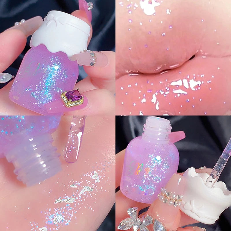 O leite em forma de borboleta pode um protetor labial hidrata e hidrata a superfície do espelho, com lábios cintilantes e pouty