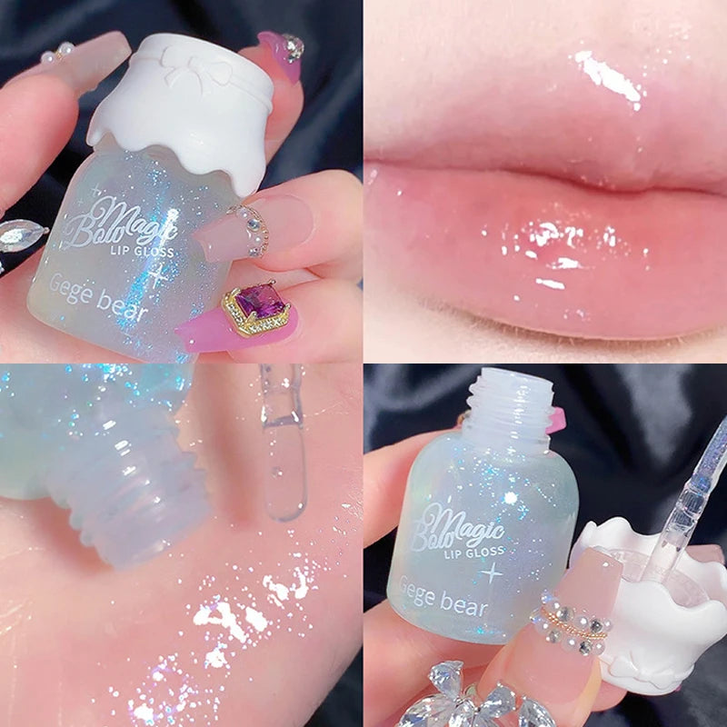 O leite em forma de borboleta pode um protetor labial hidrata e hidrata a superfície do espelho, com lábios cintilantes e pouty