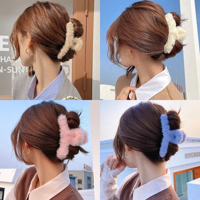 Grampos de garra de cabelo de caranguejo grande de pele sintética de pelúcia macia mulheres meninas inverno rabo de cavalo titular presilhas de cabelo grampos acessórios de cabelo barato
