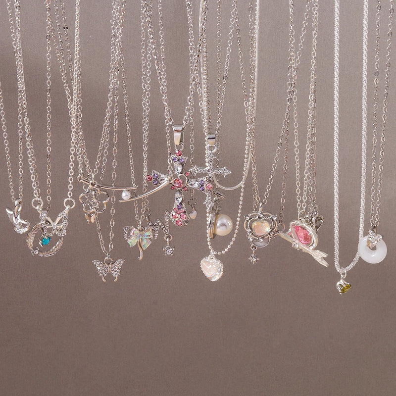 Y2k cristal borboleta coração colar moda kpop brilhante clavícula corrente colares para mulheres meninas nova tendência presentes de festa jóias