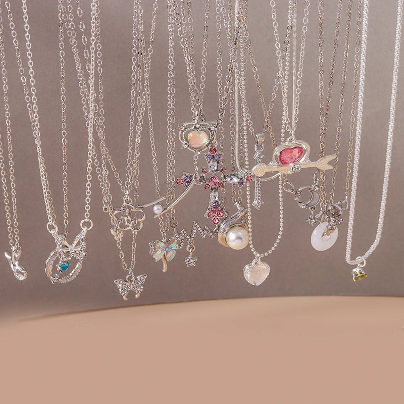 Y2k cristal borboleta coração colar moda kpop brilhante clavícula corrente colares para mulheres meninas nova tendência presentes de festa jóias