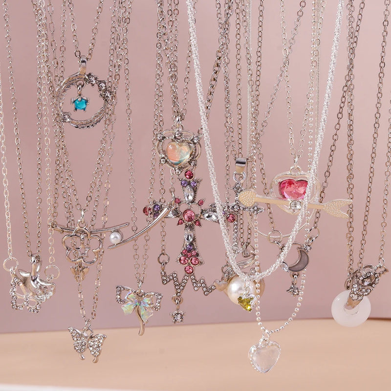 Y2k cristal borboleta coração colar moda kpop brilhante clavícula corrente colares para mulheres meninas nova tendência presentes de festa jóias