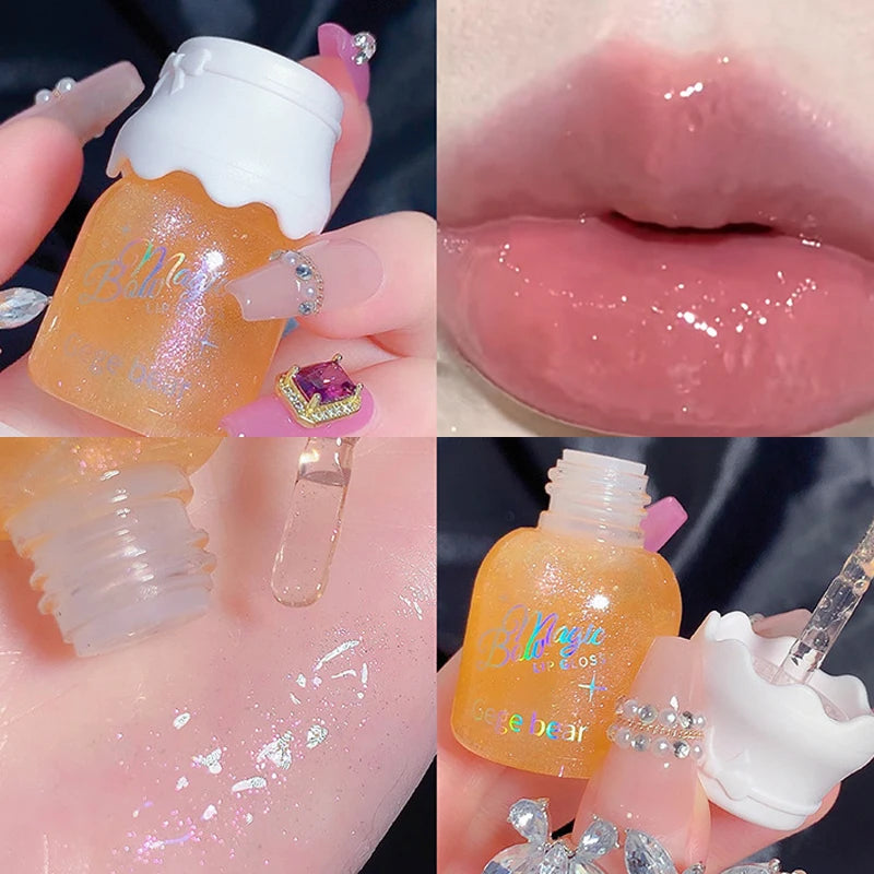 O leite em forma de borboleta pode um protetor labial hidrata e hidrata a superfície do espelho, com lábios cintilantes e pouty