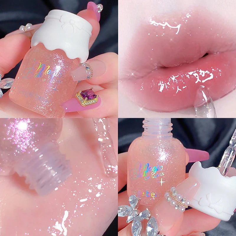 O leite em forma de borboleta pode um protetor labial hidrata e hidrata a superfície do espelho, com lábios cintilantes e pouty