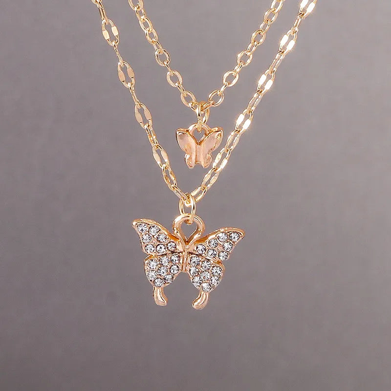 Y2k cristal borboleta coração colar moda kpop brilhante clavícula corrente colares para mulheres meninas nova tendência presentes de festa jóias