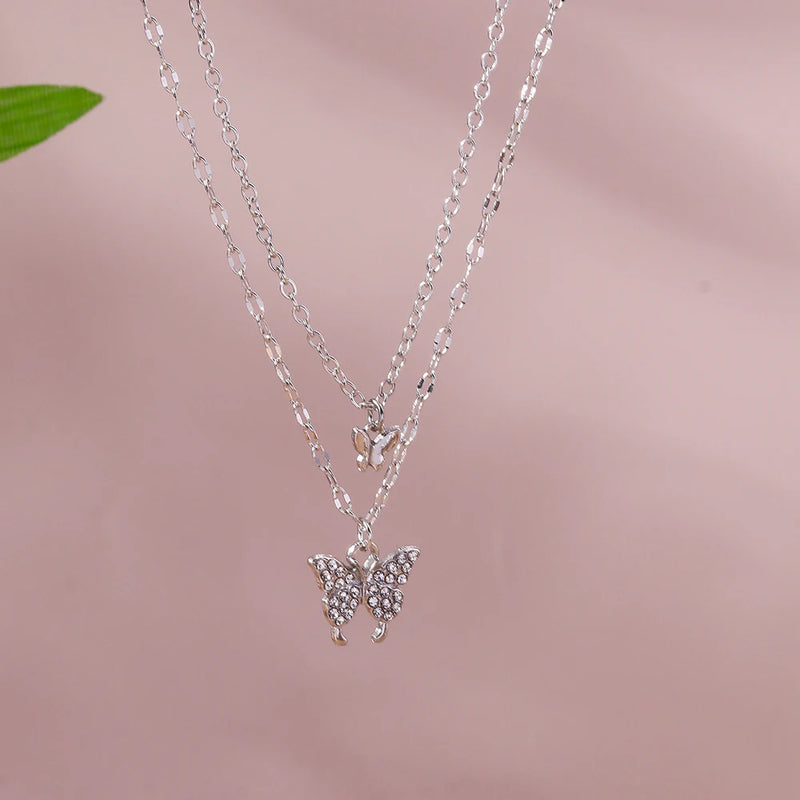 Y2k cristal borboleta coração colar moda kpop brilhante clavícula corrente colares para mulheres meninas nova tendência presentes de festa jóias