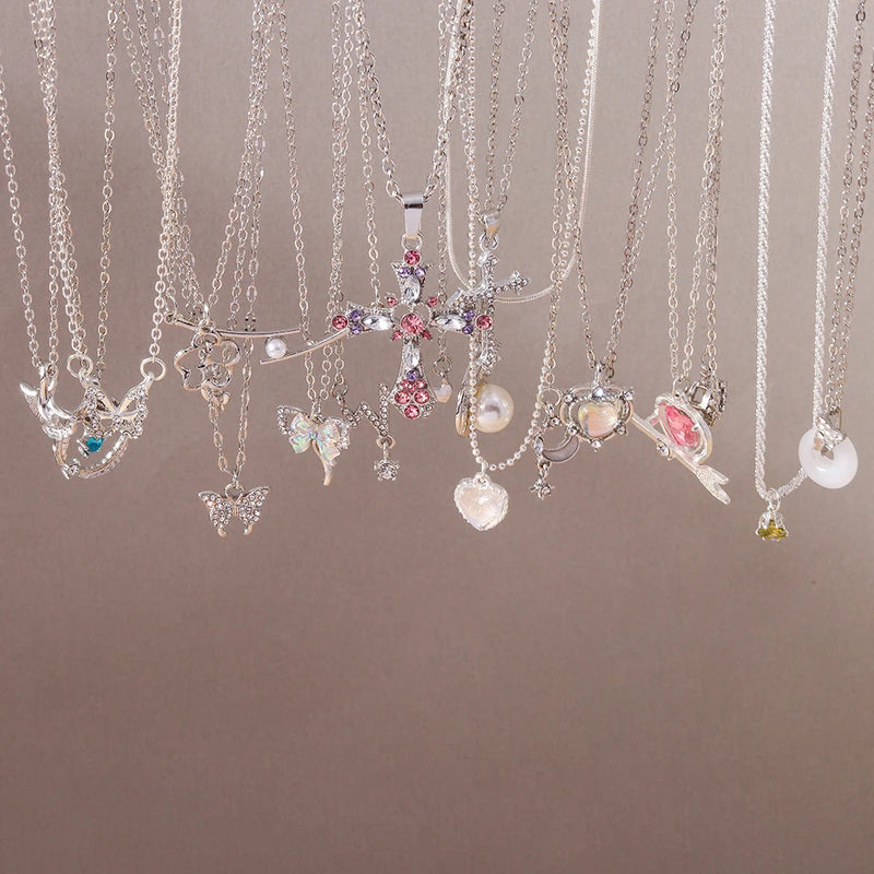 Y2k cristal borboleta coração colar moda kpop brilhante clavícula corrente colares para mulheres meninas nova tendência presentes de festa jóias