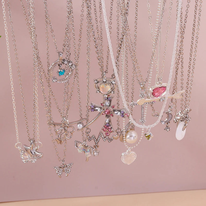 Y2k cristal borboleta coração colar moda kpop brilhante clavícula corrente colares para mulheres meninas nova tendência presentes de festa jóias