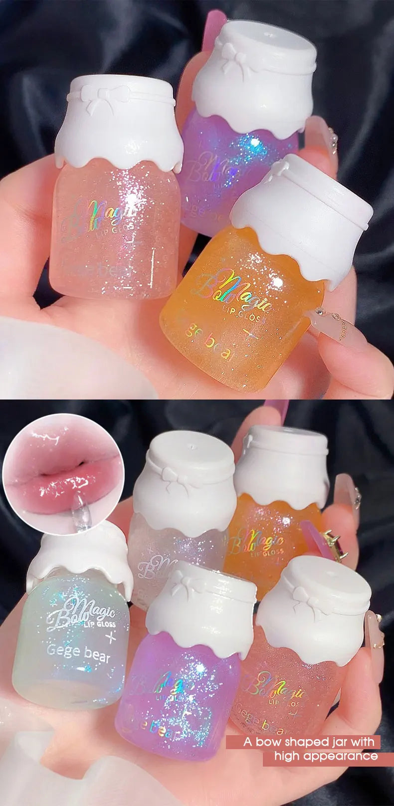 O leite em forma de borboleta pode um protetor labial hidrata e hidrata a superfície do espelho, com lábios cintilantes e pouty