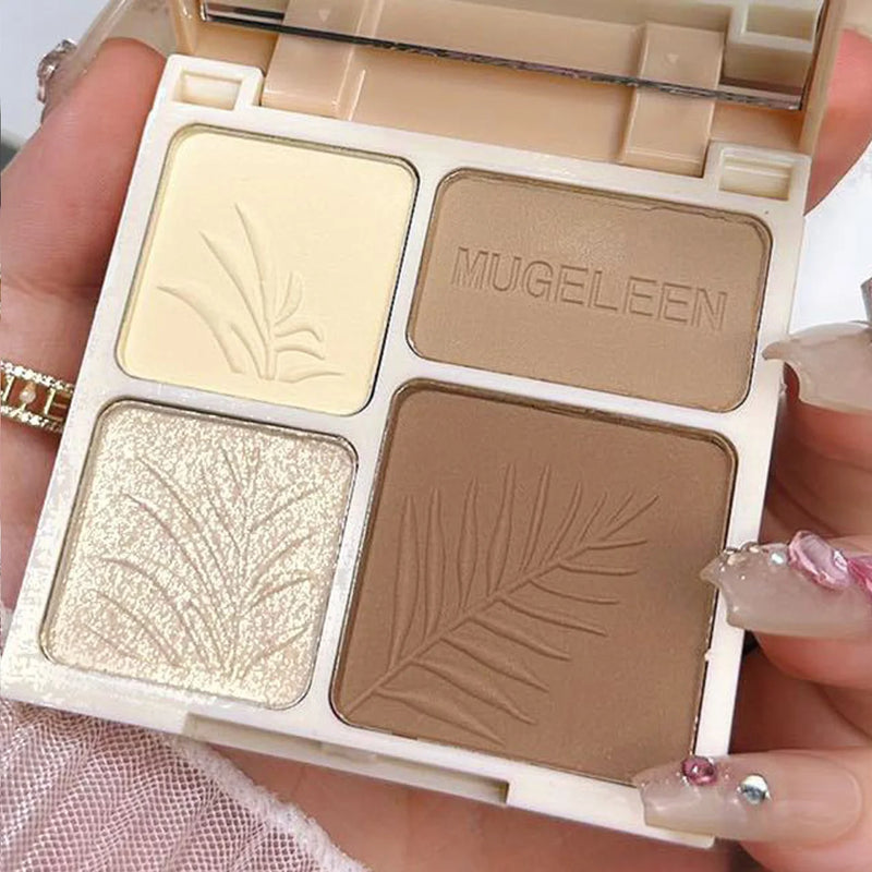 Destaque reparação fosco brilho fino abrangente paleta de quatro cores silhueta nariz sombra paletas de maquiagem rosto brilho